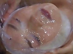 Foxy Asian teen babe drinks huge jizz load from a cup