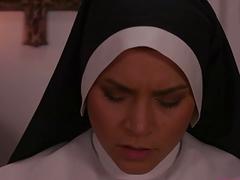 Curvy nun takes her uniform off and fucks wildly POV