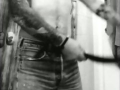 Hot bearded tattooed silver daddy undresses to show off his cock