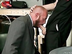 Bear in a business suit blows the repair guy