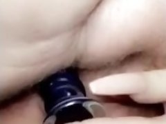 Pounding my thick pussy with glass dildo