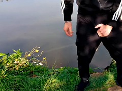 Athletic TimonRDD swimming naked in the lake cum twice fucking with a flashlight