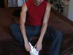 Homo freak loves sniffing his socks and sucking his toes