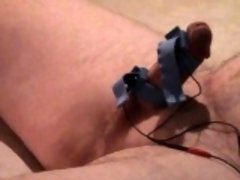 Estim electro straps on cock to orgasm