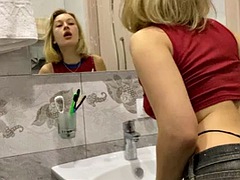 Russian bimbo babe spits in the mirror 2