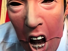 Masked amateur guy deepthroats his own meat pole on webcam