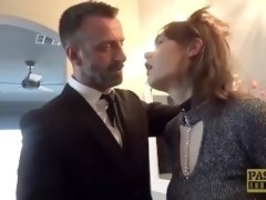 Fancy English whore rammed in pussy and mouth